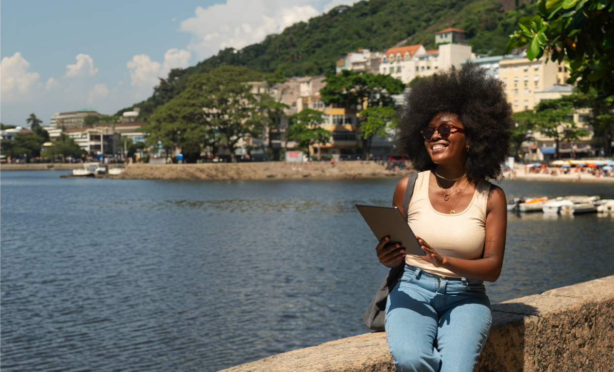 Creator exploring the city with a tablet